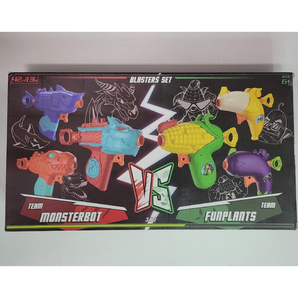Team Monsterbot VS Team Funplants Foam-Dart Blaster Set (6 Guns 20 Darts)